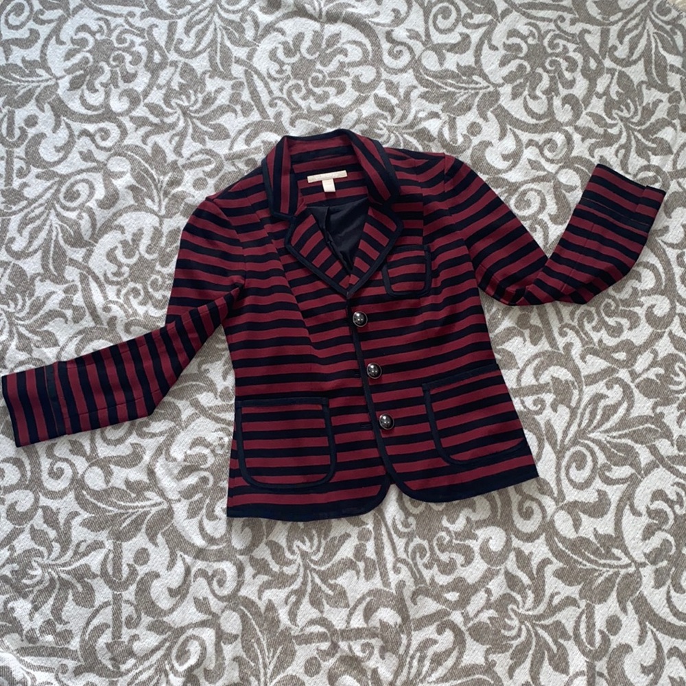 Burgundy and black striped blazer